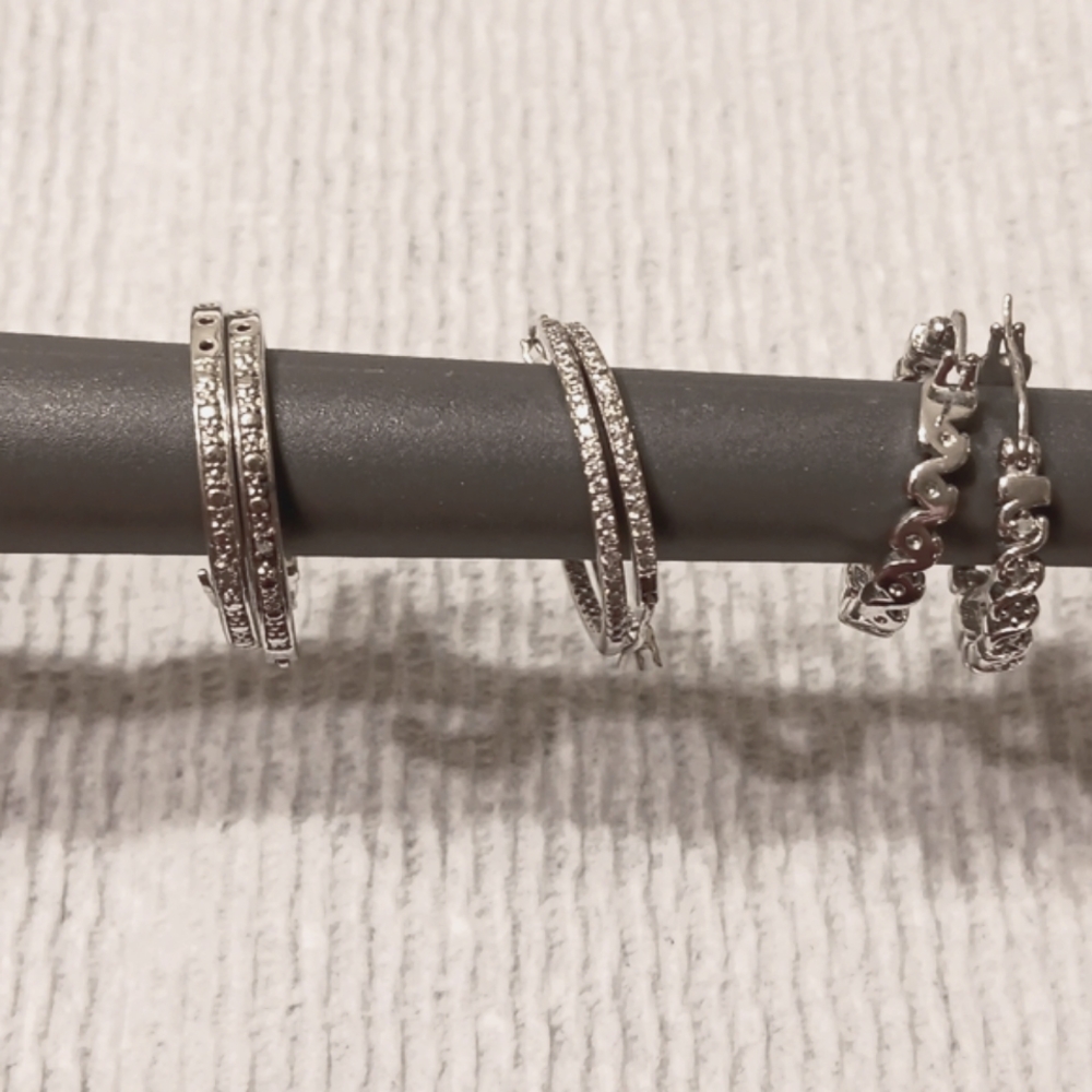 Sterling Silver Earrings Hoops 3 pair 1 inch